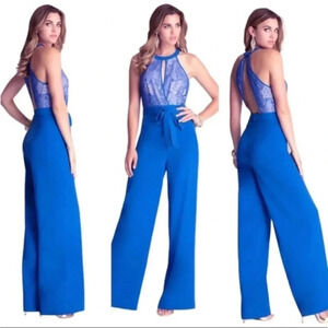 Bebe blue lace jumpsuit